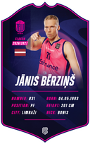 Jānis Bērziņš – BK Rīgas Zeļļi S26/27 card