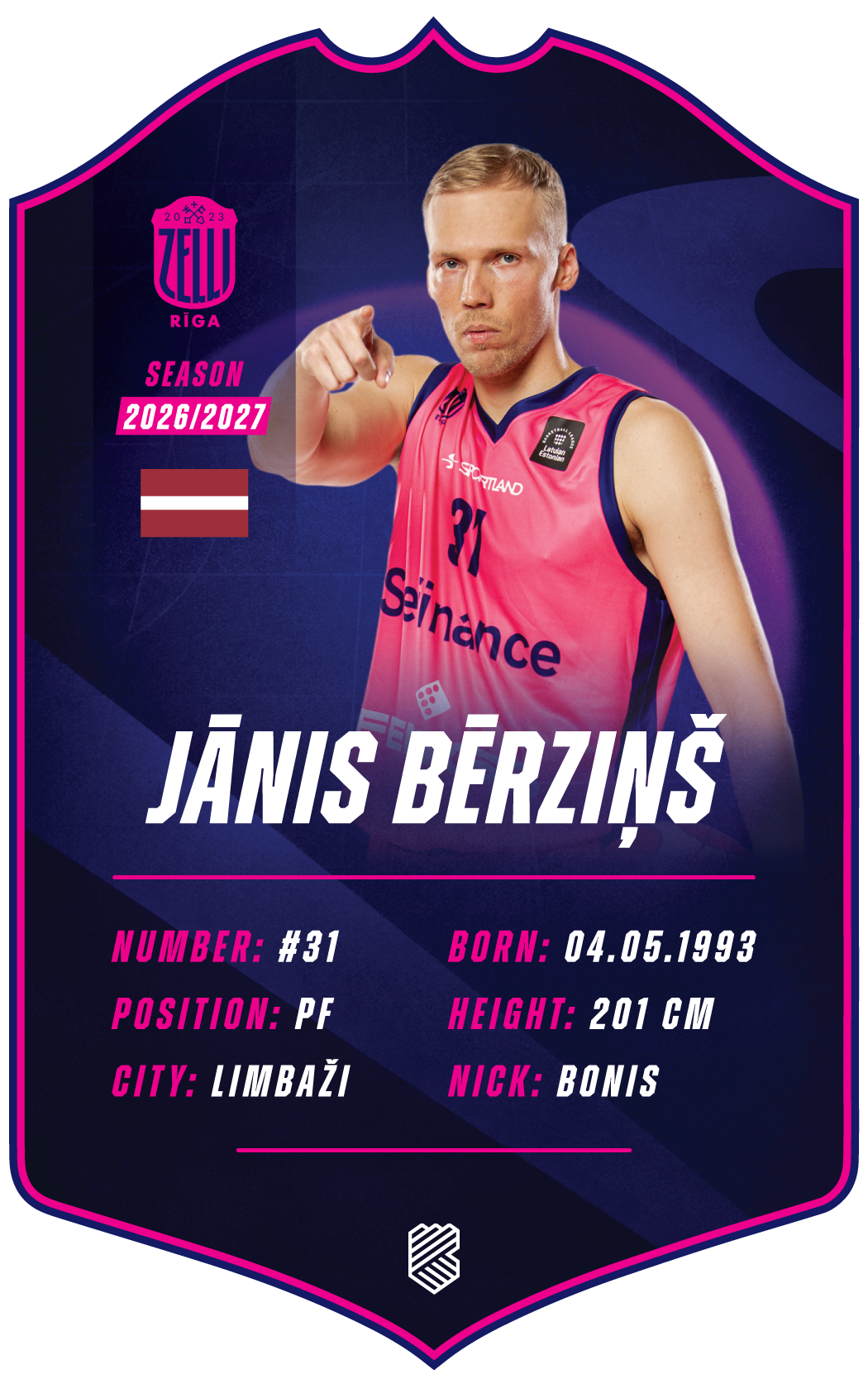 Jānis Bērziņš – BK Rīgas Zeļļi S26/27 card