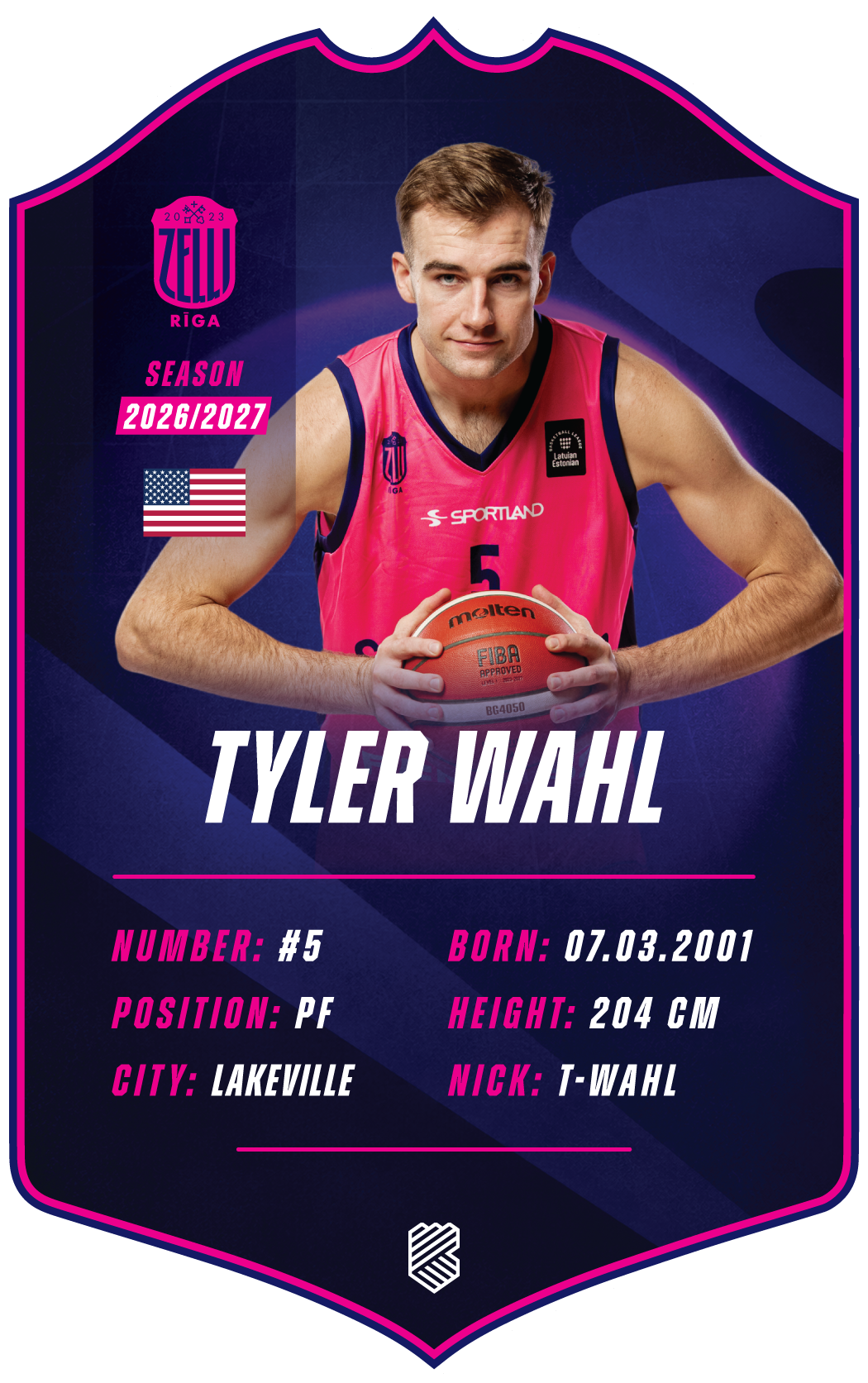 Tyler Wahl – BK Rīgas Zeļļi S26/27 card
